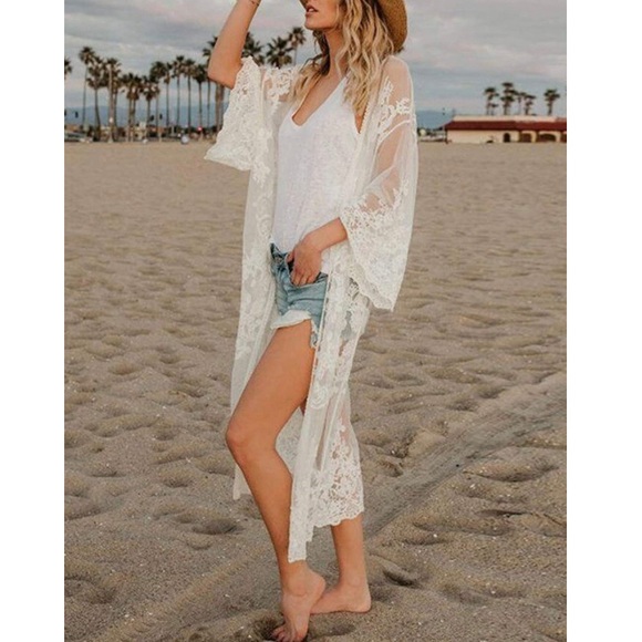 Lace Open Front Kimono Cardigan - Picture 5 of 6